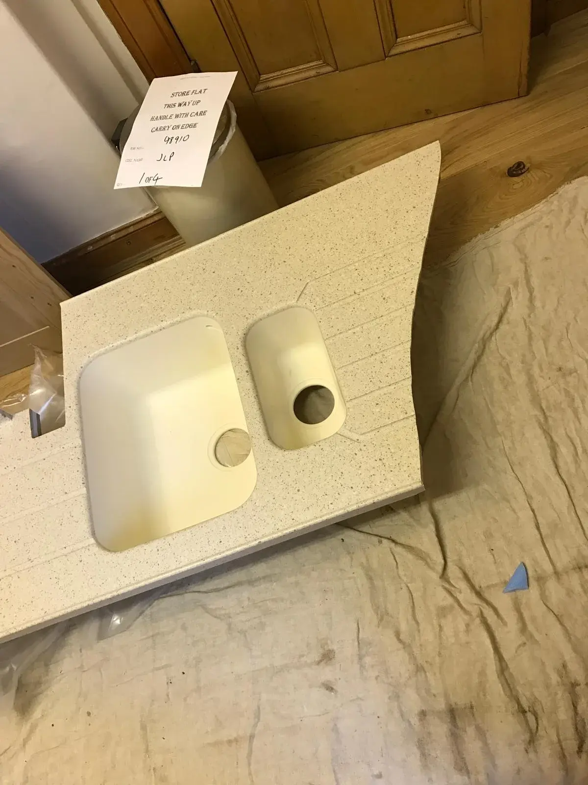 Sink and drainer section removed for surface repair